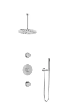 Acheter En Ligne Hotbath Buddy IBS1 Ensemble de douche à effet pluie - 2 robinets d‘arrêt - bras de plafond 30 cm - douche de tête ronde 30 cm - douchette à main bâton - chrome