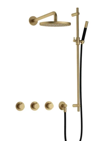 Achetez Aujourd'hui Hotbath Cobber IBS70 Ensemble de douche de tête encastré - bras mural 38,5 cm - douche de tête ronde 20 cm - douchette barre - barre de douche - laiton brossé