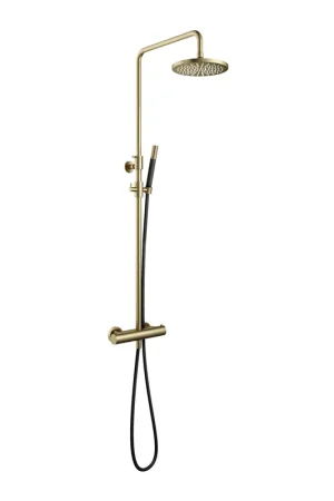 Vente Directe Hotbath Cobber ensemble de douche de pluie thermostatique avec douche de tête ronde 20cm douchette barre laiton brossé