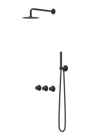 Usine Directe IVY Pact Ensemble de douche pluie - encastré - symmetry - 2 robinets d‘arrêt - bras de plafond 15 cm - tête de douche slim 20 cm - barre de douche avec sortie - flexible de douche 150 cm - douchette 3 jets - Noir mat PED