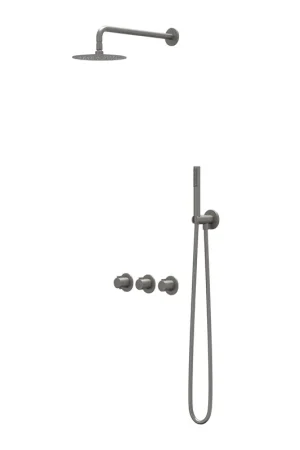 Achat Immédiat IVY Pact Ensemble de douche pluie - encastré - symmetry - 2 robinets d’arrêt - bras mural 40 cm - pomme de tête slim 25 cm - support avec sortie - flexible de douche 150 cm - douchette satin spray - Metal black brossé PVD