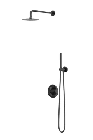 Vente Flash IVY Pact Ensemble de douche pluie - encastré - inverseur d’arrêt 2 voies - bras mural 40 cm - tête de douche principale medium ronde 20 cm - support avec sortie - flexible de douche 150 cm - douchette à main satin spray - Chrome noir PVD