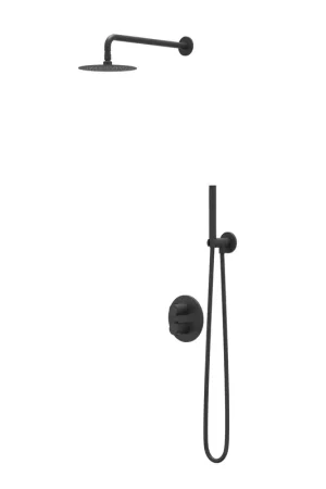 Vente Flash IVY Pact Ensemble de douche pluie - encastré - inverseur-arrêt 2 voies - bras de plafond 15cm - tête de douche principale slim ronde 30cm - barre de douche avec sortie - flexible de douche 150cm - pomme de douchette 3 jets - Noir mat PED