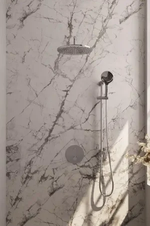 Achat Immédiat BRAUER Chrome Edition douche de pluie encastrée thermostatique - 3 voies - rond - set 94 - pomme de douche 30cm - bras mural courbé - douchette 3 jets - flexible de douche - barre de douche intégrée - chrome