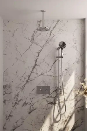 Usine Directe BRAUER Chrome Edition Douche de pluie thermostatique encastrée - boutons-poussoirs - SET 71 - douche de tête 20 cm - bras de plafond - douchette 3 jets - flexible de douche - barre de douche intégrée - chrome
