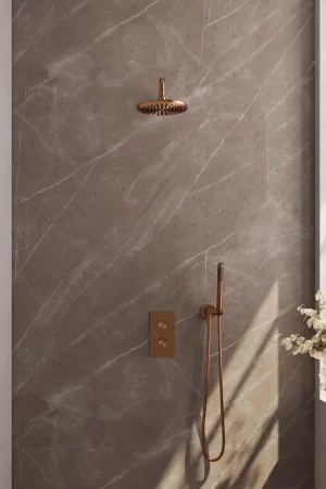Achetez Aujourd'hui Brauer Copper Edition Ensemble de douche pluie encastré - douche principale 20cm - bouton lisse - douchette à main 1 fonction - PVD - cuivre brossé