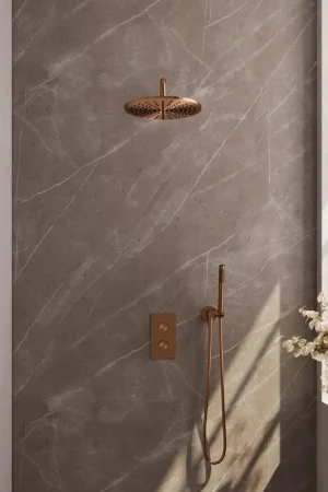 Achat Immédiat Brauer Copper Edition Ensemble de douche pluie encastré - douche principale 30cm - bouton lisse - douchette à main 1 fonction - PVD - cuivre brossé