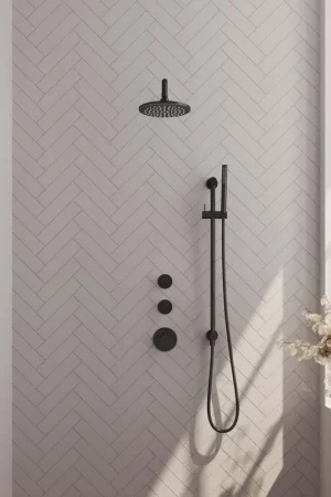 Acheter En Ligne Brauer Black Edition Ensemble de douche pluie encastré - douche principale 20 cm - bras mural - glissière - avec partie encastrable - boutons lisses - douchette à main Barre 1 fonction - noir mat
