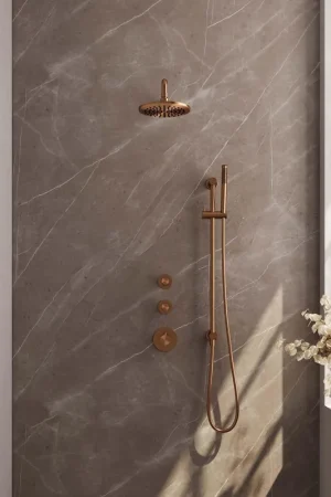 Achetez Aujourd'hui Brauer Copper Edition Ensemble de douche pluie encastré - douche principale 20cm - bras mural - glijstang - avec partie encastrable - boutons lisses - douchette à main Barre 1 fonction - PVD - cuivre brossé