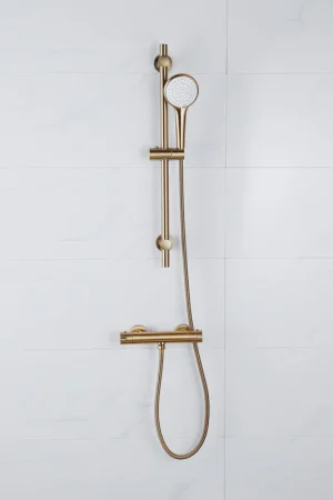 Adema Sparkle 2.0 Ensemble de douche - robinet de douche thermostatique - barre de douche 70 cm - douchette ronde - flexible de douche en métal - or mat Usine Directe