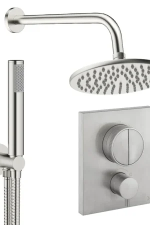 Achetez Aujourd'hui Crosswater MPRO Ensemble de douche de pluie encastré - 2 poignées - pomme de douche 20 cm - douchette à main - bras mural - inox brossé