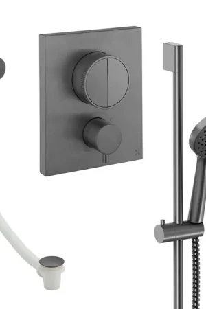 Vente Directe Crosswater MPRO Ensemble de douchette - 2 poignées - vidage de baignoire - douchette à main - barre de douche - gunmetal