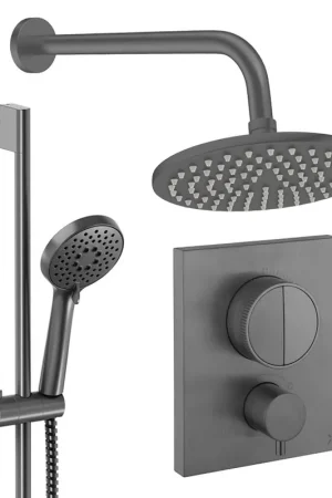 Affaire À Saisir Crosswater MPRO Ensemble de douche pluie encastré - 2 poignées - pomme de douche 20 cm - douchette à main - barre de douche - bras mural - gunmetal