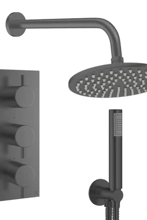 Acheter En Ligne Crosswater MPRO Ensemble de douche de tête encastré - 3 poignées - pomme de douche 20 cm - douchette - bras mural - gunmetal
