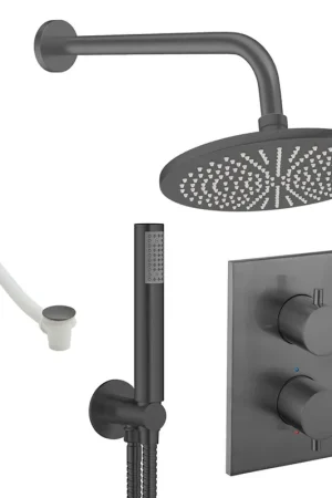 Acheter En Ligne Crosswater MPRO Ensemble de douche de tête encastré - 2 poignées - bonde de baignoire - pomme de douche 30cm - douchette à main - bras mural - gunmetal