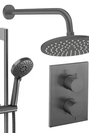 Achat Immédiat Crosswater MPRO Ensemble de douche pluie encastré - 2 poignées - pomme de douche 20 cm - douchette - barre de douche - bras mural - gunmetal