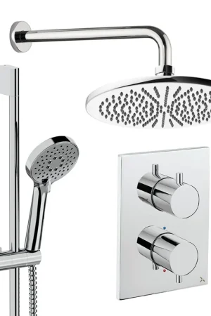 Vente Directe Crosswater MPRO Ensemble de douche de tête encastré - 2 poignées - pomme de douche 30 cm - douchette à main - barre de douche - bras mural - chromé