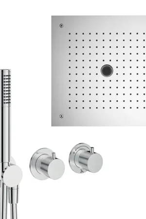 Vente Flash Crosswater Module Ensemble de douche pluie encastré - 2 poignées - pomme de douche encastrée - douchette - chrome