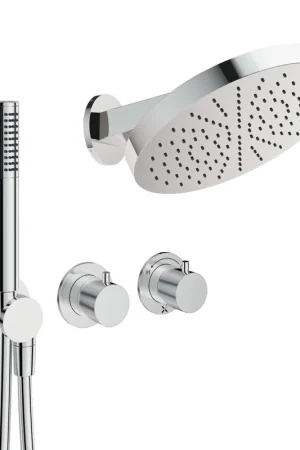 Vente Directe Crosswater Module Ensemble de douche de pluie encastré - 2 poignées - pomme de douche 30 cm - douchette à main - bras mural - chromé