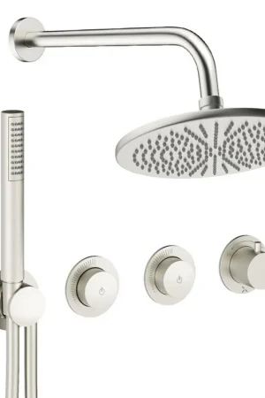 Achat Immédiat Crosswater Module Ensemble de douche pluie encastré - 3 poignées - tête de douche 30 cm - douchette à main - bras mural - inox brossé