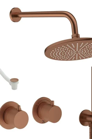 Vente Flash Crosswater Module Ensemble de douche pluie encastré - 2 poignées - vidage de baignoire - pomme de douche 30 cm - douchette à main - bras mural - bronze brossé
