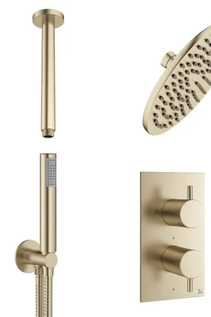 Achetez Aujourd'hui Crosswater MPRO Ensemble de douche pluie encastré - douche principale de 20 cm - bras plafond - douchette à main - laiton brossé
