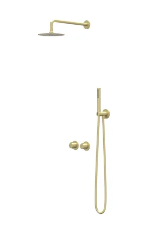 Vente Flash IVY Pact Ensemble de douche pluie - encastré - symmetry - inverseur 2 voies marche/arrêt - bras mural 40cm - pomme de douche principale medium 30cm - support avec sortie - flexible de douche 150cm - douchette satin spray - Or brossé mat PVD