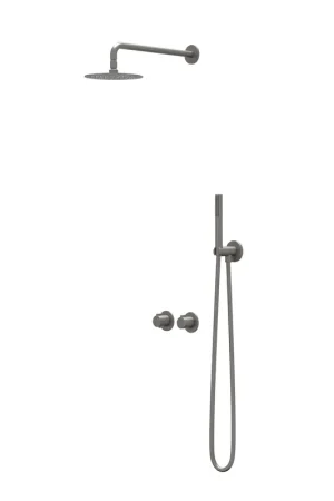 Vente Directe IVY Pact Ensemble de douche de pluie - encastré - symmetry - inverseur-arrêt 2 voies - bras de plafond 15cm - douche de tête medium 30cm - support avec sortie - flexible de douche 150cm - douchette bâton - Metal black brossé PVD