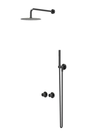 Affaire À Saisir IVY Bond Ensemble de douche de tête - encastré - symmetry - inverseur-arrêt 2 voies - bras de plafond 30 cm - pomme de douche principale medium 25 cm - support avec sortie - flexible de douche 150 cm - douchette à main bâton - Chrome noir PVD