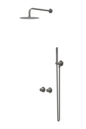 Achat Immédiat IVY Bond Ensemble de douche pluie - encastré - symmetry - inverseur-arrêt 2 voies - bras de plafond 15 cm - pomme de douche principale medium 20 cm - barre de douche avec sortie - flexible de douche 150 cm - douchette à main 3 jets - Noir métal brossé PVD