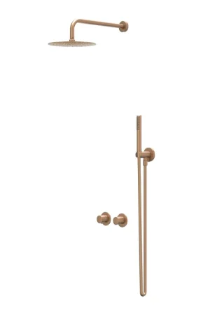 Vente Flash IVY Bond Ensemble de douche de pluie - encastré - symmetry - inverseur-arrêt 2 voies - bras de plafond 15cm - tête de douche slim 30cm - support avec sortie - flexible de douche 150cm - douchette à main 3 jets - Cuivre brossé mat PVD
