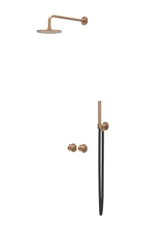 Acheter En Ligne IVY Tribe Ensemble de douche de tête - encastré - symmetry - inverseur-arrêt 2 voies - bras de plafond 20 cm - douche de tête medium 20 cm - barre de douche avec sortie - flexible de douche 150 cm - douchette barre - RVS316 - cuivre brossé mat PVD