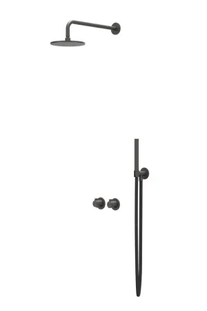 Vente Directe IVY Tribe Ensemble de douche pluie - encastré - symmetry - inverseur d‘arrêt 2 voies - bras mural 40 cm - pomme de douche principale medium 20 cm - support avec sortie - flexible de douche 150 cm - douchette à main bâton - ACIER INOXYDABLE 316 - noir carb