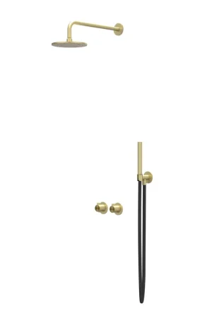 Acheter Direct IVY Tribe Ensemble de douche de pluie - encastré - symmetry - inverseur-arrêt 2 voies - bras de plafond 30 cm - pomme de tête medium 25 cm - support avec sortie - flexible de douche 150 cm - douchette barre - RVS316 - or brossé mat PVD