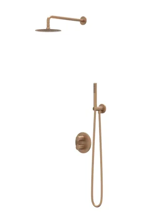 Achat Immédiat IVY Pact Ensemble de douche pluie - encastré - inverseur d’arrêt 2 voies - bras de plafond 30cm - pomme de douche principale ronde medium 20cm - barre de douche avec sortie - flexible de douche 150cm - douchette satin spray - Cuivre brossé mat PVD