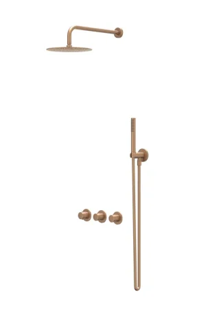 Vente Directe IVY Bond Ensemble de douche de pluie - encastré - symmetry - 2 robinets d‘arrêt - bras de plafond 30 cm - douche de tête medium 25 cm - barre de douche avec sortie - flexible de douche 150 cm - douchette barre - Cuivre brossé mat PVD