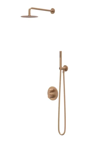 Vente Flash IVY Bond Ensemble de douche pluie - encastré - inverseur d‘arrêt 2 voies - bras de plafond 30 cm - tête de douche slim ronde 30 cm - barre de douche avec sortie - flexible de douche 150 cm - douchette satin spray - Cuivre brossé mat PVD