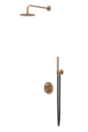 Vente Flash IVY Tribe Ensemble de douche pluie - encastré - inverseur d’arrêt 2 voies - bras de plafond 20 cm - pomme de douche principale medium ronde 25 cm - barre de douche avec sortie - flexible de douche 150 cm - douchette bâton - RVS316 - cuivre brossé mat PVD