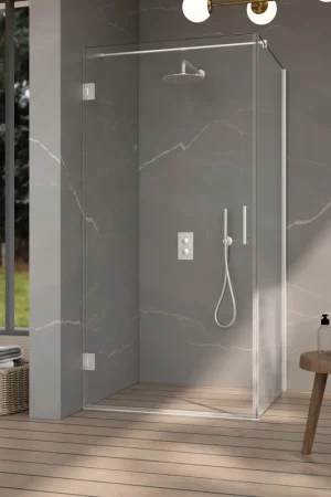 Acheter Direct Fortifura Galeria Cabine de douche - 90x90x200cm - scharnières - barre de renfort - poignée plat - verre clair - Inox brossé PVD