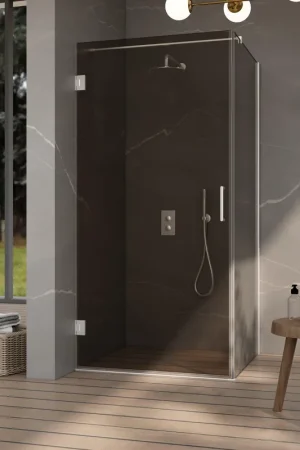 Achetez Aujourd'hui Fortifura Galeria Cabine de douche - 80x80x200cm - charnières - poignée de porte - plat - verre fumé - Acier inoxydable brossé PVD (Inox)
