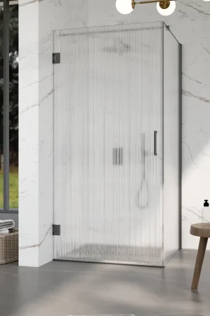 Vente Directe Fortifura Galeria Cabine de douche - 80x120x200cm - scharnières - barre de renfort - poignée plat - verre nervuré - Gunmetal brossé PVD