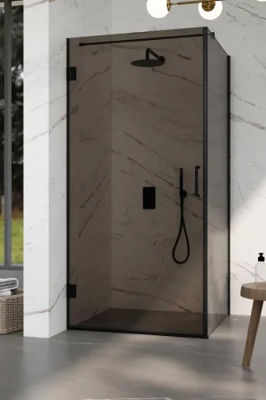 Vente Flash Fortifura Galeria Cabine de douche - 100x100x200cm - scharnières - poignée plat - verre fumé - Noir mat