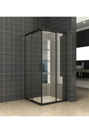 Vente Directe Wiesbaden Skyline cabine d‘angle à entrée avec 2 portes coulissantes 900 x 900 x 2000 x 8 mm verre clair nano/noir mat