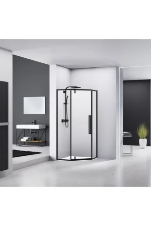 Van Rijn Products ST04 Vijfhoek - 98x200cm - verre clair - épaisseur 6mm - noir Meilleur Prix