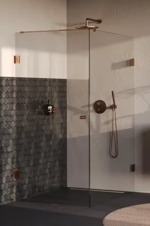 Vente Flash BRAUER Void Carving Cabine de douche - 90x140x200cm - porte battante - revêtement en verre - réversible - verre clair - cuivre brossé PVD