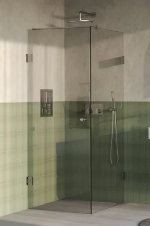 BRAUER Void Carving Cabine de douche - 80x100x200cm - porte battante - revêtement de verre - réversible - verre clair - Acier inoxydable brossé PVD Paiement Sécurisé