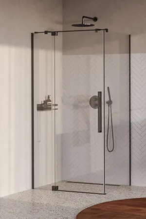 Vente Flash BRAUER Stellar Cabine de douche - 100x90x200cm - porte battante - revêtement verre - réversible - verre clair - PVD gunmetal brossé