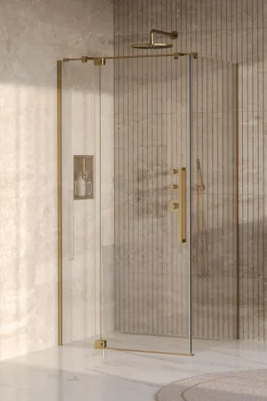 Affaire À Saisir BRAUER Stellar Cabine de douche - 100x90x200cm - porte battante - revêtement verre - réversible - verre clair - PVD or brossé