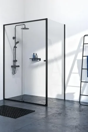 Top Vente Sealskin Contour porte coulissante avec paroi latérale 120x90 cm, 200 cm de haut, noir, verre de sécurité clair 6 mm