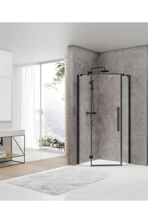 Van Rijn Products ST07 Cabine pentagonale - 98x200cm - verre clair - épaisseur 8mm - incl. barre de stabilisation - largeur de porte 63.6cm - noir Prix Bas
